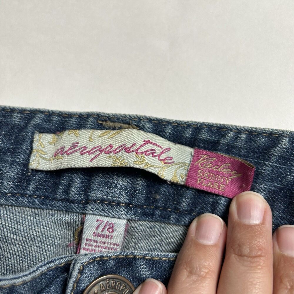 Women’s Aeropostale Hailey Skinny Flare Size 7/8 Short Blue Jeans - Picture 3 of 8